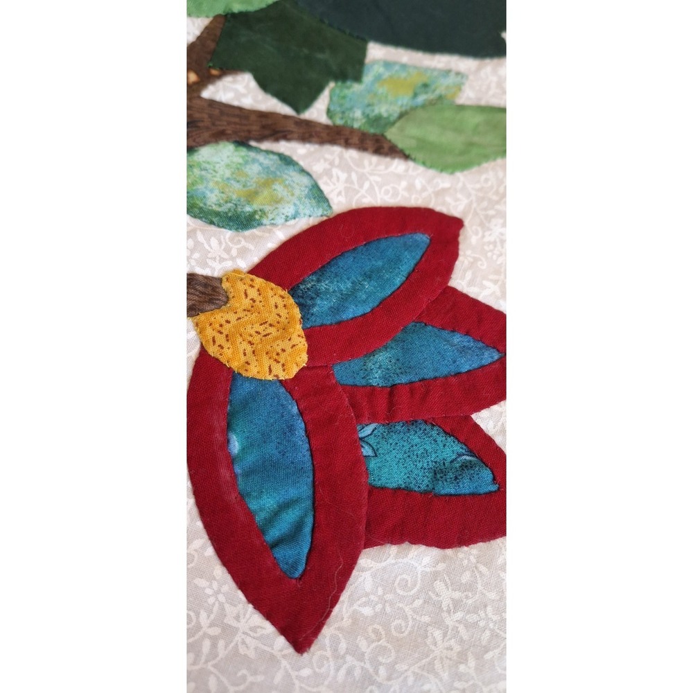 Hand Appliqué Batik Art Quilt Blocks UFO Lot of 7 Unfinished Floral Quilt Panels